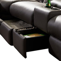 Corner Sofa Square Wedge Finest Genuine Leather Grey Electric Recliner Storage Drawer with 2x Cup Holders Lounge Set for Living Room Furniture Kings Warehouse 