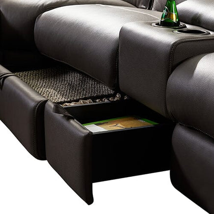 Corner Sofa Square Wedge Finest Genuine Leather Grey Electric Recliner Storage Drawer with 2x Cup Holders Lounge Set for Living Room Furniture Kings Warehouse 