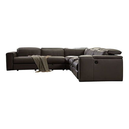 Corner Sofa Square Wedge Finest Genuine Leather Grey Electric Recliner Storage Drawer with 2x Cup Holders Lounge Set for Living Room Furniture Kings Warehouse 