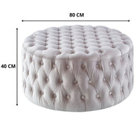 Cosmos Tufted Velvet Fabric Round Ottoman Footstools - Beige Kings Warehouse 