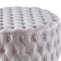 Cosmos Tufted Velvet Fabric Round Ottoman Footstools - Beige Kings Warehouse 