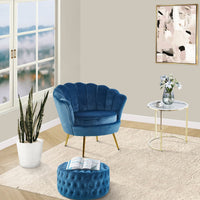 Cosmos Tufted Velvet Fabric Round Ottoman Footstools - Blue Kings Warehouse 