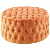 Cosmos Tufted Velvet Fabric Round Ottoman Footstools - Cinnamon