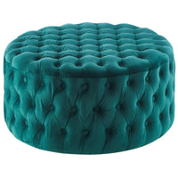 Cosmos Tufted Velvet Fabric Round Ottoman Footstools - Green Kings Warehouse 