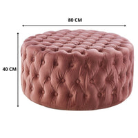 Cosmos Tufted Velvet Fabric Round Ottoman Footstools - Rose Pink Kings Warehouse 