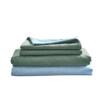Cosy Club Washed Cotton Sheet Set Green Blue Queen Mid-Season Super Sale Kings Warehouse 