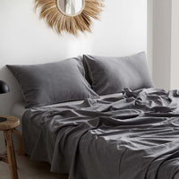 Cosy Club Washed Cotton Sheet Set Grey Double Mid-Season Super Sale Kings Warehouse 