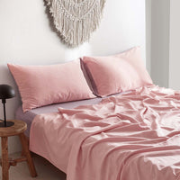 Cosy Club Washed Cotton Sheet Set Pink Purple Queen Mid-Season Super Sale Kings Warehouse 