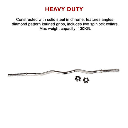 Curl Bar Barbell Heavy Duty EZ with Spinlock Collars Sports & Fitness Kings Warehouse 