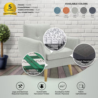 Dane Single Seater Fabric Upholstered Sofa Armchair Lounge Couch - Light Grey BLACK FRIDAY: Furniture & Décor Kings Warehouse 