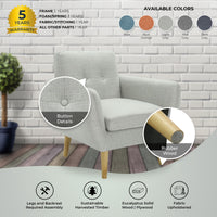 Dane Single Seater Fabric Upholstered Sofa Armchair Lounge Couch - Light Grey BLACK FRIDAY: Furniture & Décor Kings Warehouse 
