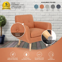 Dane Single Seater Fabric Upholstered Sofa Armchair Lounge Couch - Orange Kings Warehouse 
