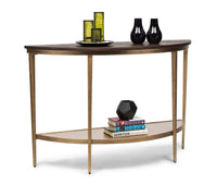 Dark French Brass Half Round Hallway Console Table with Wood Top Kings Warehouse 