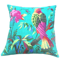 Dark turquoise bird design velvet cushion cover 45x45 cm