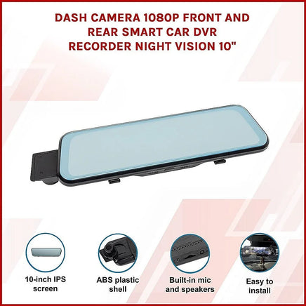 Dash Camera 1080P Front and Rear Smart Car DVR Recorder Night Vision 10" Electronics Kings Warehouse 