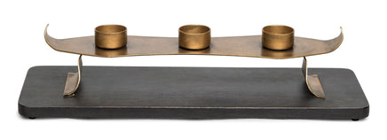 Decorative Black Gold Tea Light Metal Candle Holder Stand with Wooden Base Home & Garden Kings Warehouse 