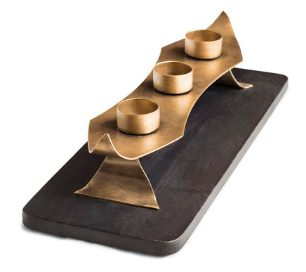 Decorative Black Gold Tea Light Metal Candle Holder Stand with Wooden Base Home & Garden Kings Warehouse 