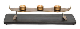 Decorative Black Gold Tea Light Metal Candle Holder Stand with Wooden Base Home & Garden Kings Warehouse 