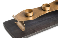 Decorative Black Gold Tea Light Metal Candle Holder Stand with Wooden Base Kings Warehouse 