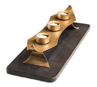 Decorative Black Gold Tea Light Metal Candle Holder Stand with Wooden Base Kings Warehouse 