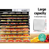 Devanti 10 Trays Food Dehydrator Stainless Steel Tray Appliances Kings Warehouse 