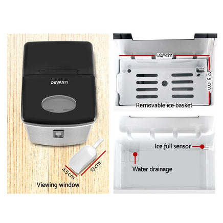 Devanti 15kg Ice Maker Machine Silver Appliances Kings Warehouse 