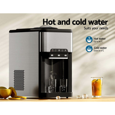 Devanti 20kg 3 in 1 Ice Maker Machine Cold and Hot Water Dispenser 3L Silver Appliances Kings Warehouse 