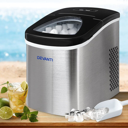 Devanti 2.4L Stainless Steel Portable Ice Cube Maker Appliances Kings Warehouse 