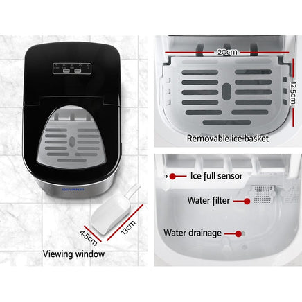Devanti 2.4L Stainless Steel Portable Ice Cube Maker Appliances Kings Warehouse 
