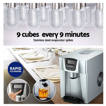 Devanti 2L Portable Ice Cuber Maker & Water Dispenser - Silver Appliances Kings Warehouse 
