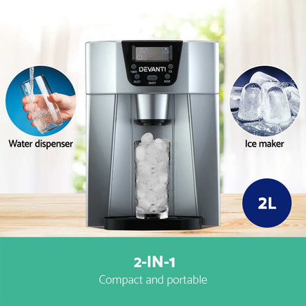 Devanti 2L Portable Ice Cuber Maker & Water Dispenser - Silver Appliances Kings Warehouse 