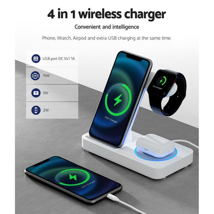 Devanti 4-in-1 Wireless Charger Dock Fast Charging for Phone White Electronics Kings Warehouse 