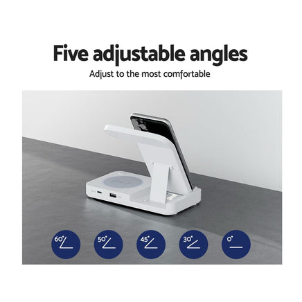 Devanti 4-in-1 Wireless Charger Dock Fast Charging for Phone White Electronics Kings Warehouse 