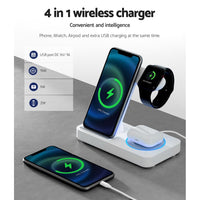 Devanti 4-in-1 Wireless Charger Dock Fast Charging for Phone White Kings Warehouse 