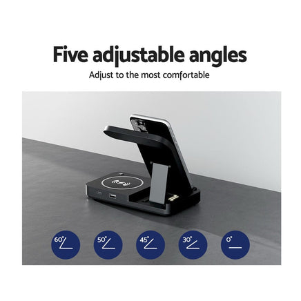 Devanti 4-in-1 Wireless Charger Station Fast Charging for Phone Black Electronics Kings Warehouse 