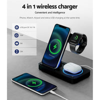 Devanti 4-in-1 Wireless Charger Station Fast Charging for Phone Black Electronics Kings Warehouse 