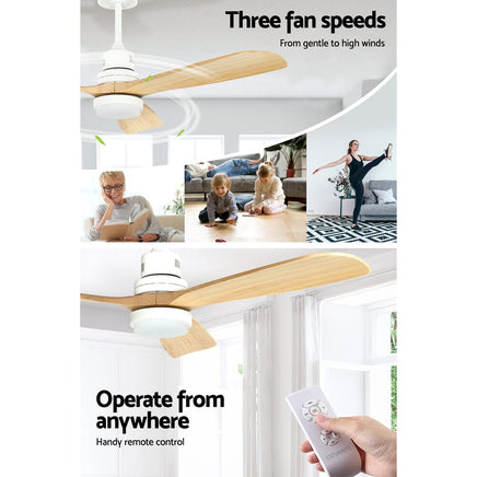 Devanti 52'' Ceiling Fan AC Motor LED Light Remote - Light Wood Appliances Kings Warehouse 