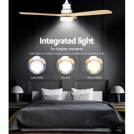 Devanti 52'' Ceiling Fan AC Motor LED Light Remote - Light Wood Appliances Kings Warehouse 