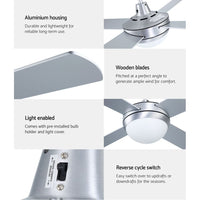 Devanti 52'' Ceiling Fan AC Motor w/Light w/Remote - Silver Appliances Kings Warehouse 