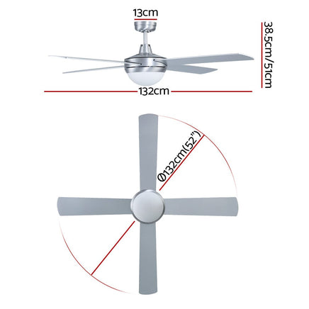 Devanti 52'' Ceiling Fan AC Motor w/Light w/Remote - Silver Appliances Kings Warehouse 