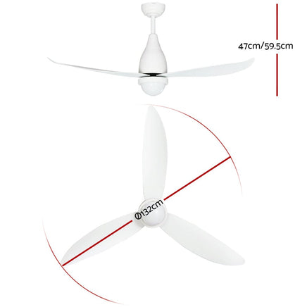 Devanti 52'' Ceiling Fan DC Motor LED Light Remote Control - White Appliances Kings Warehouse 