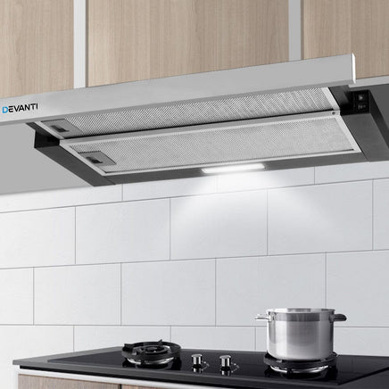 Devanti 600mm Range Hood 60cm Slide out Rangehood Stainless Steel Appliances Kings Warehouse 