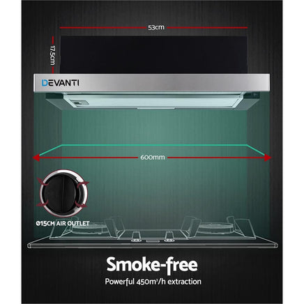 Devanti 600mm Range Hood 60cm Slide out Rangehood Stainless Steel Appliances Kings Warehouse 