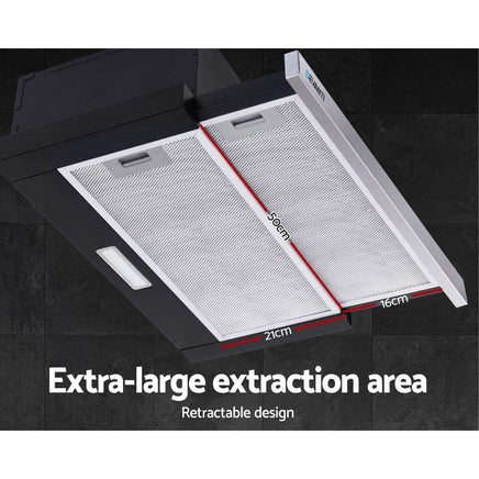 Devanti 600mm Range Hood 60cm Slide out Rangehood Stainless Steel Appliances Kings Warehouse 