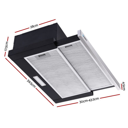 Devanti 600mm Range Hood 60cm Slide out Rangehood Stainless Steel Appliances Kings Warehouse 