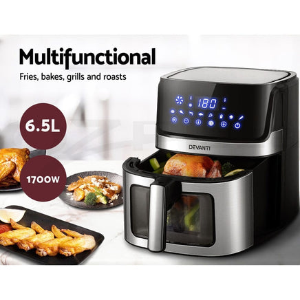 Devanti Air Fryer 6.5L LCD Fryers Clear Window Appliances Kings Warehouse 