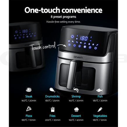 Devanti Air Fryer 6.5L LCD Fryers Clear Window Appliances Kings Warehouse 