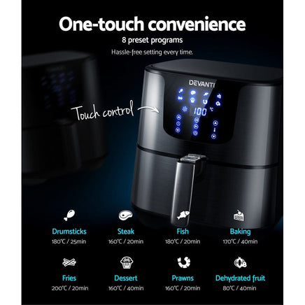 Devanti Air Fryer 7L LCD Fryers Black Appliances Kings Warehouse 