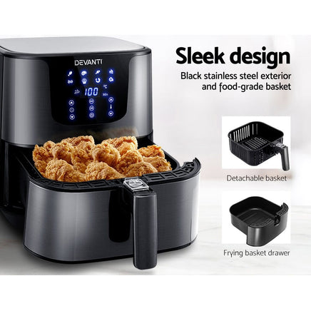 Devanti Air Fryer 7L LCD Fryers Black Appliances Kings Warehouse 