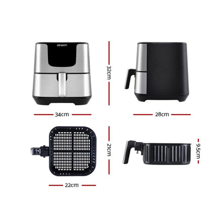 Devanti Air Fryer 7L LCD Fryers Stainless Steel Appliances Kings Warehouse 